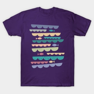 Retro Geometric Fish Waves T-Shirt